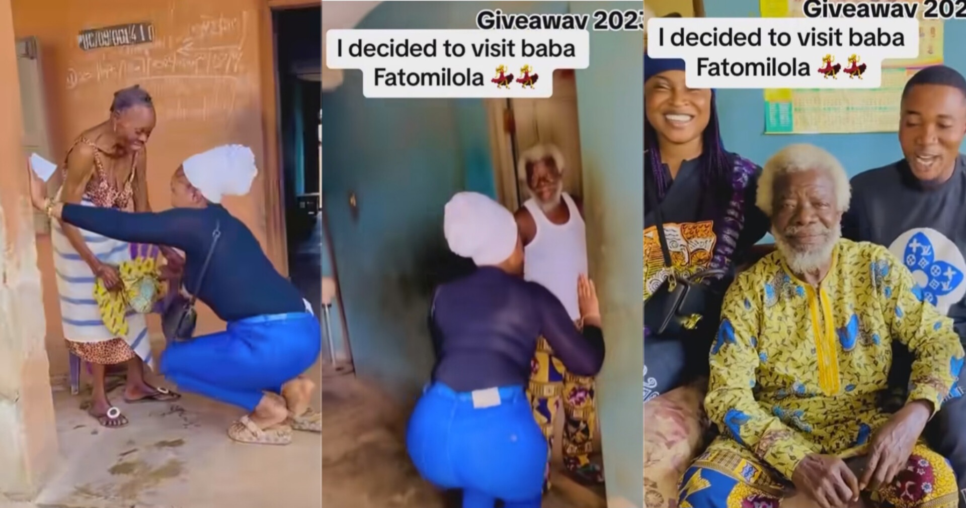 Why is Pa Fatomilola Living in Such Conditions?" – Reactions as Lady Visits 100+-Year-Old Grandma and Veteran Actor (Video)