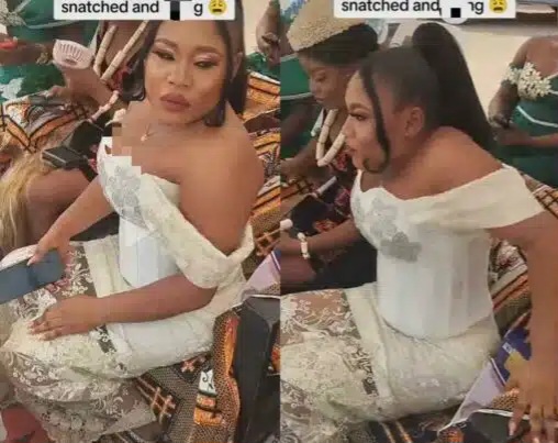 Lady Faces Struggle in Tight Dress at a Wedding, Hardly Able to Breathe (Watch Video)