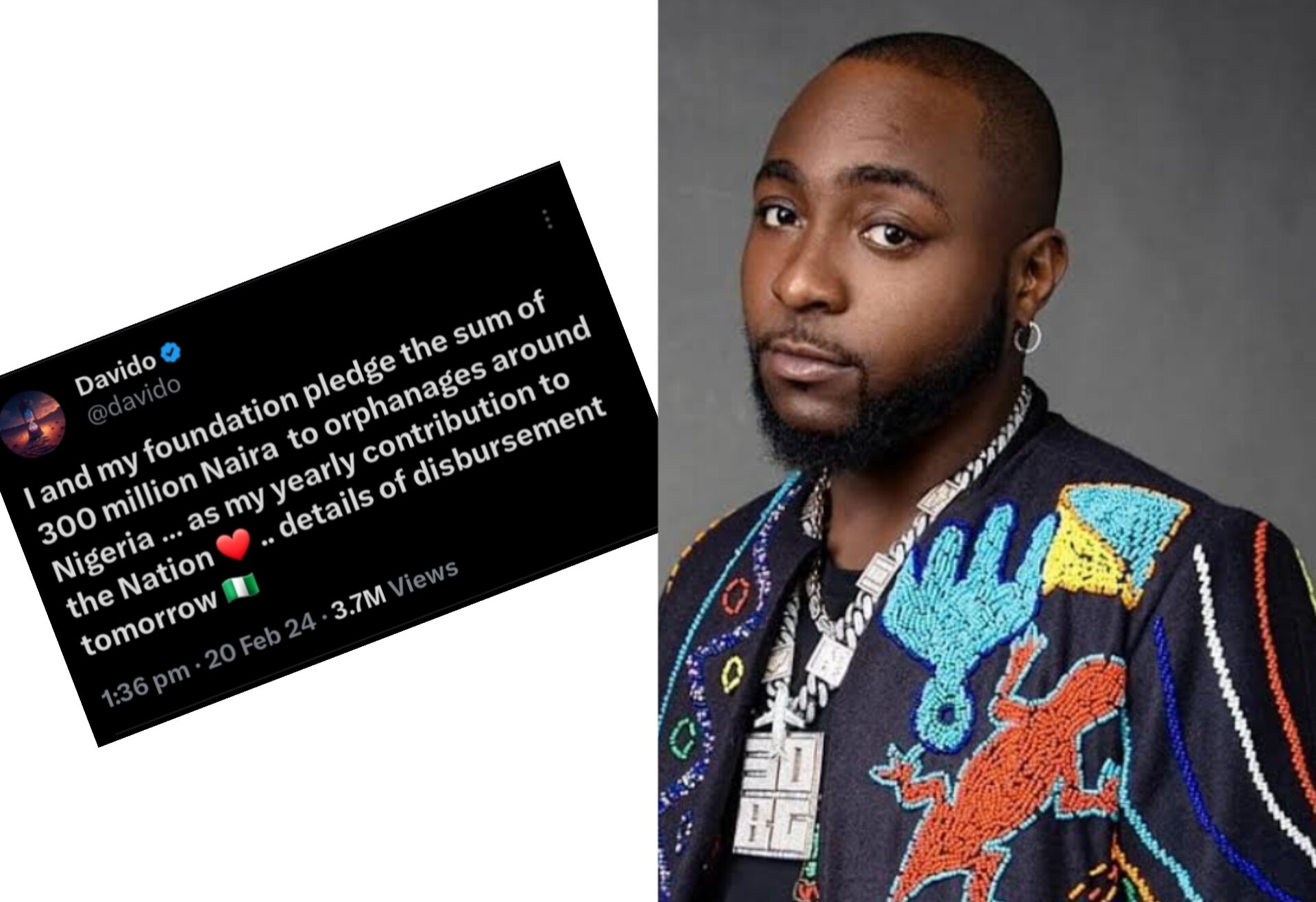 Davido fulfills his promise by donating 300 million Naira to an orphanage, and the money has been transferred (Screenshot)