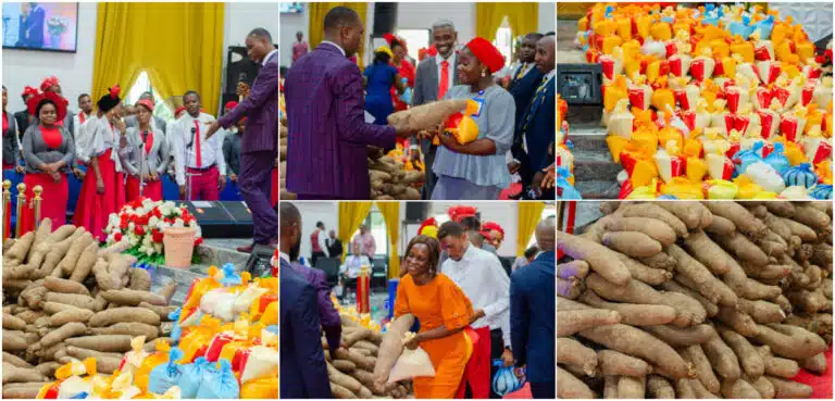 Sunday to Remember for life: Pastor Distributes Bags of Rice and Yams to church Members 
