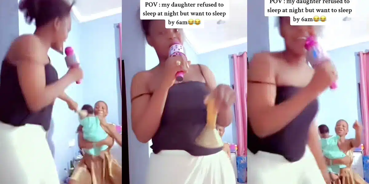 This new generation of motherhood nawa ooo: Mom Stages Concert with Bell and Microphone to Keep Awake Daughter Who Wouldn't Sleep at Night