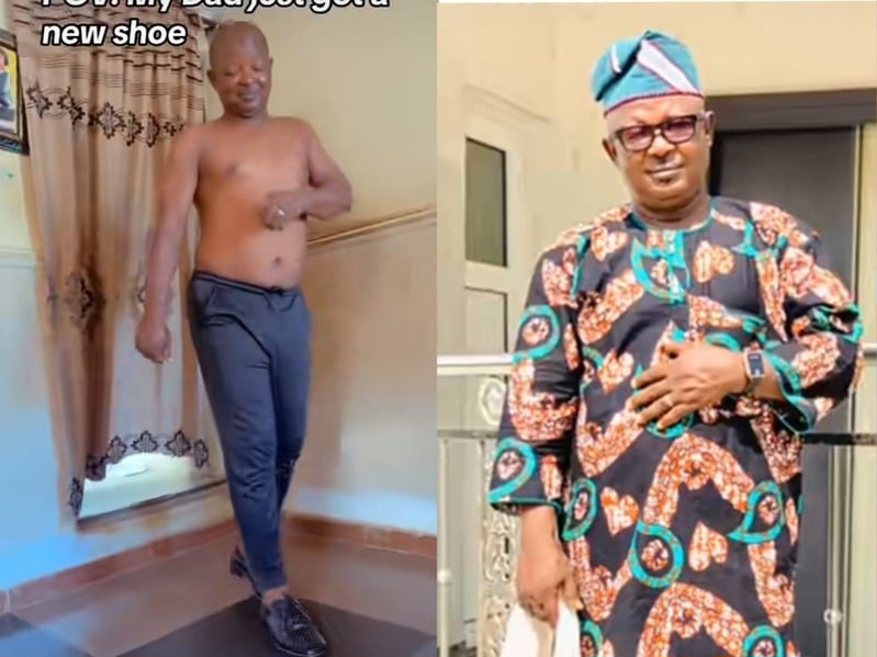 If it's easy, just do it" - Nigerian dad's hilarious catwalk leaves wife and daughter laughing uncontrollably as he shows off his new shoes.