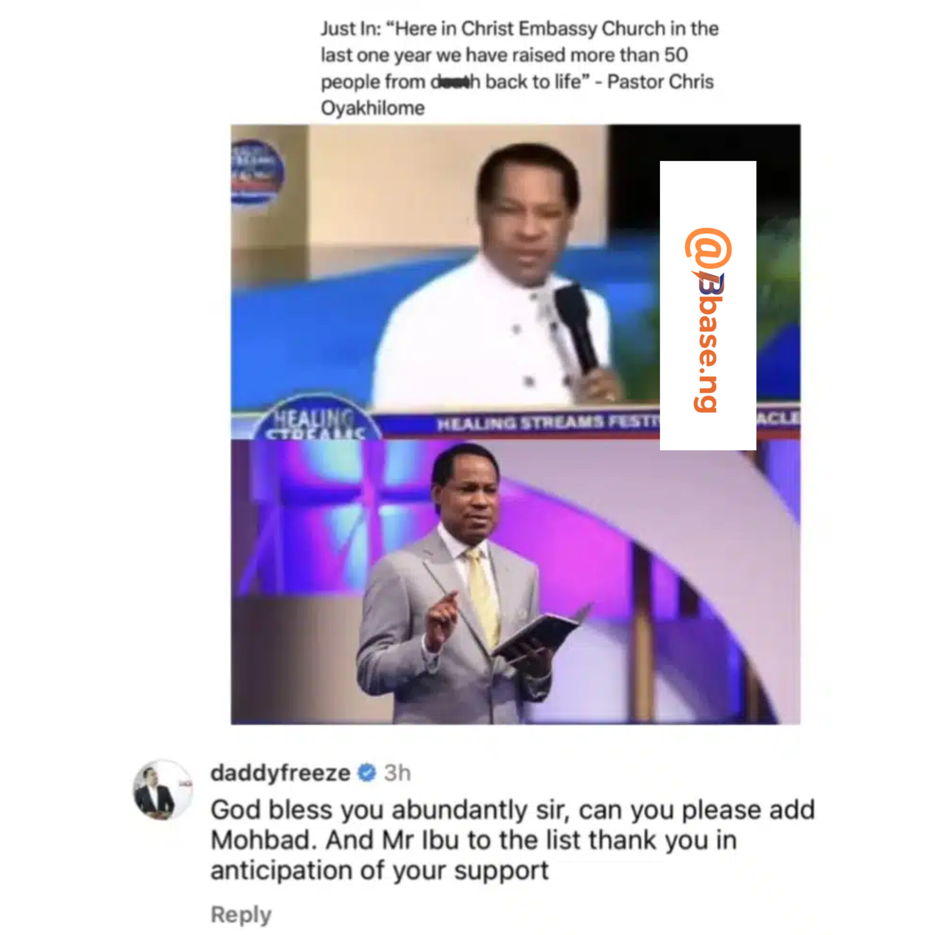 Daddy Freeze Asks Pastor Chris Oyakhilome to Bring Back Mr Ibu and Mohbad to Life