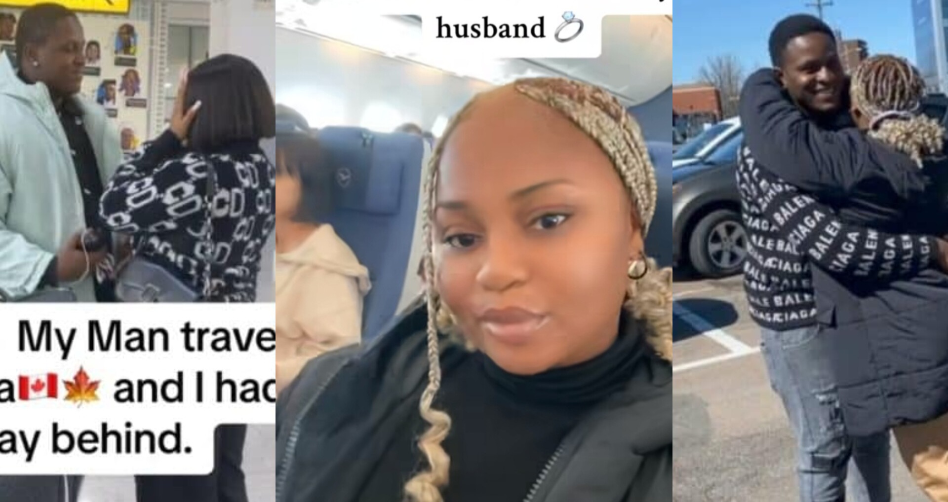 Love is truly sweet" — Touching moment Nigerian lady join her husband in Canada (Video)