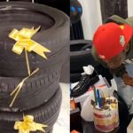 Girlfriend surprises Nigerian man with 4 new car tyres, shoes, shirt, cake, and more on his birthday