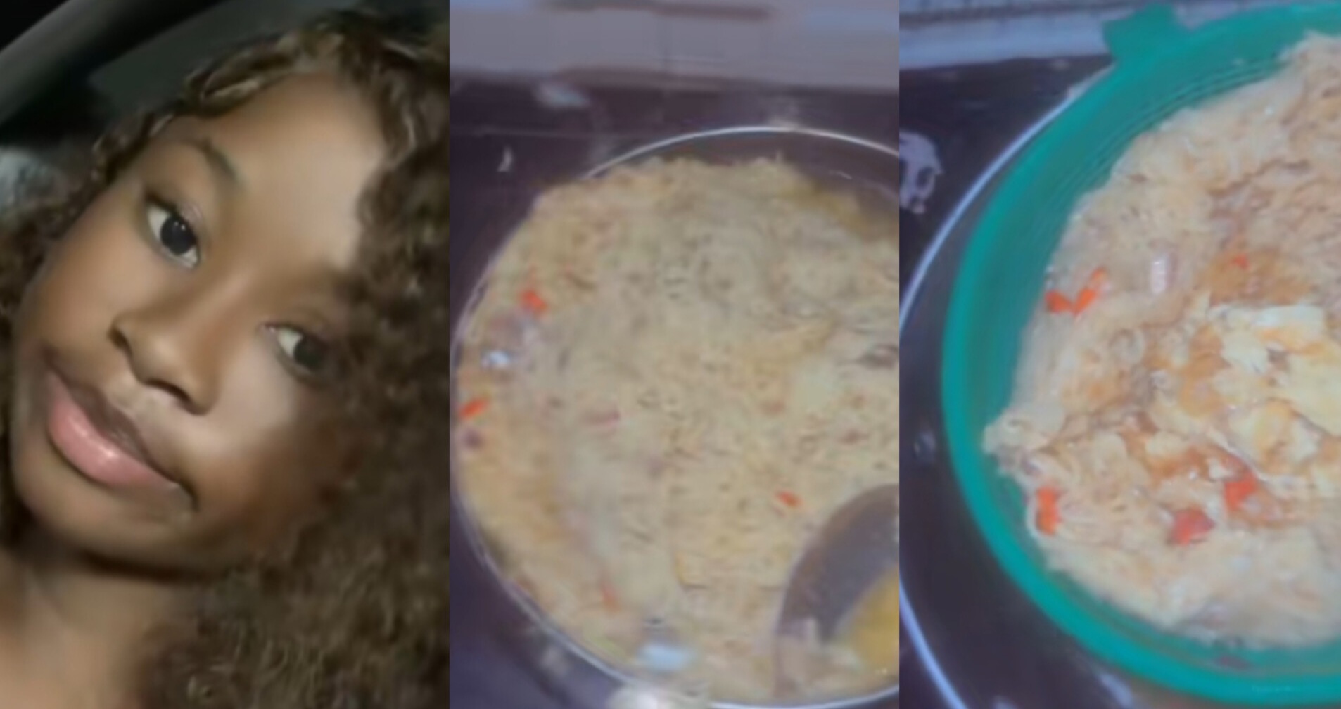 The lady shows the yummy noodles her boyfriend made (Video)