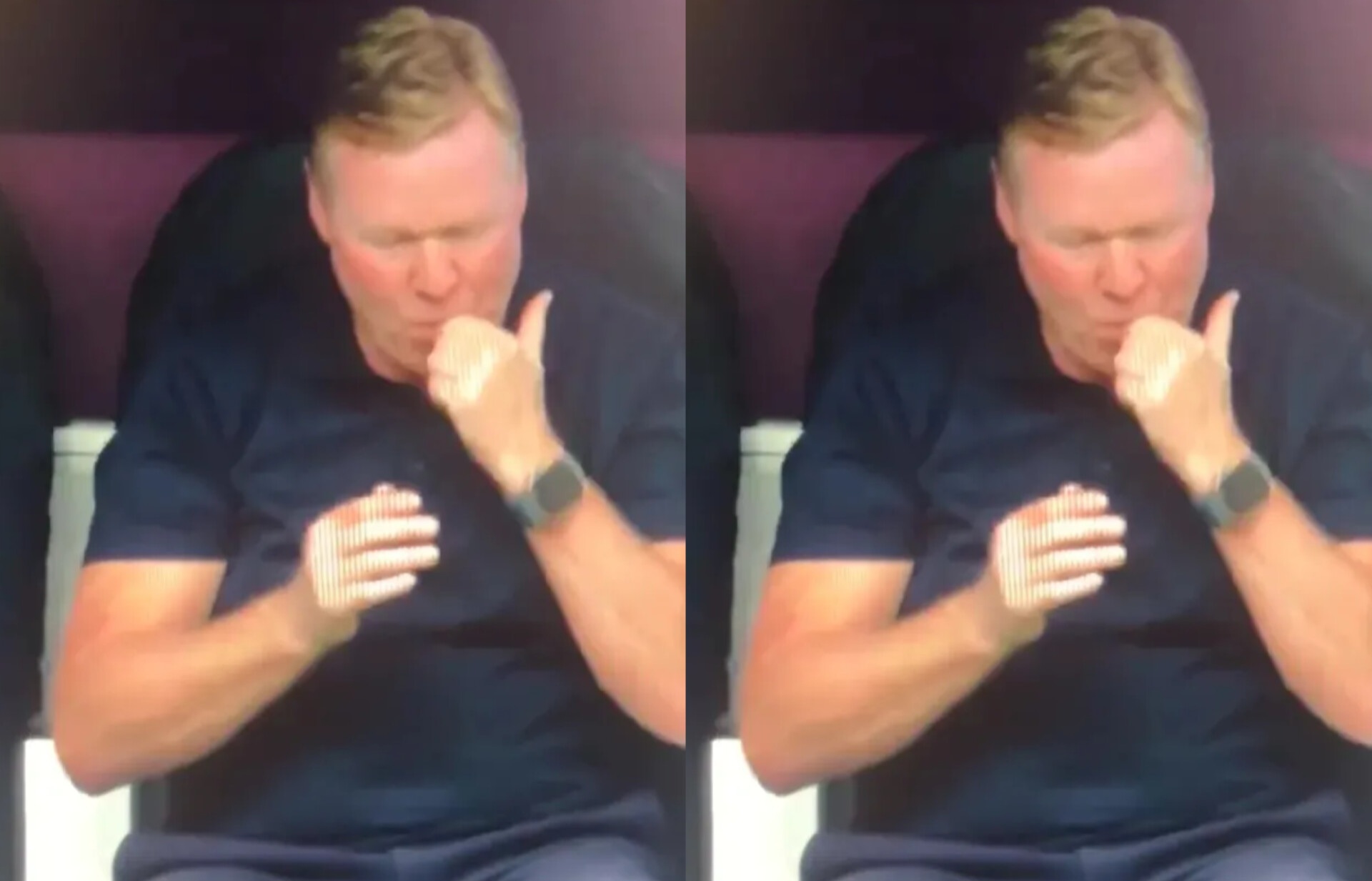 Netherlands coach Ronald Koeman puts his finger in his nose and then in his mouth on live TV during the Euro 2024 match